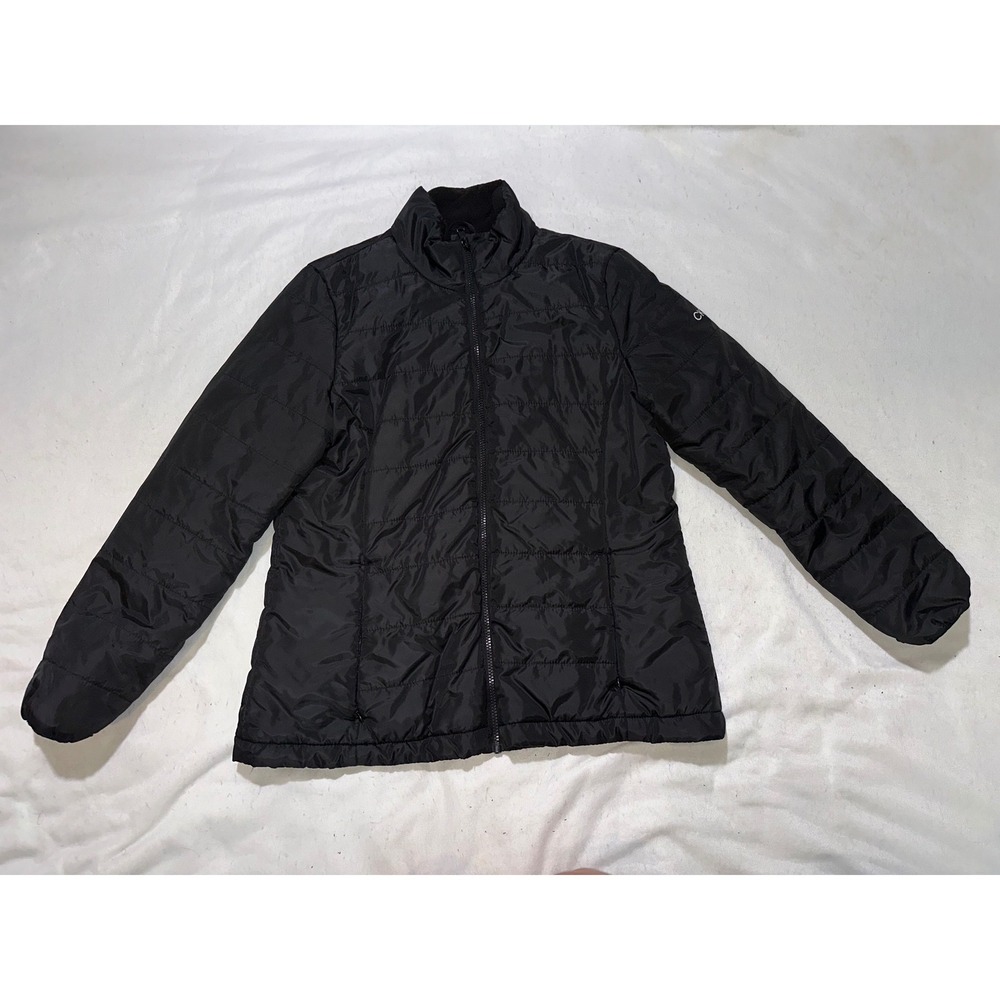 Calvin Klein Womens Black Quilted Puffer Jacket Mock Neck Full Zip Size Large